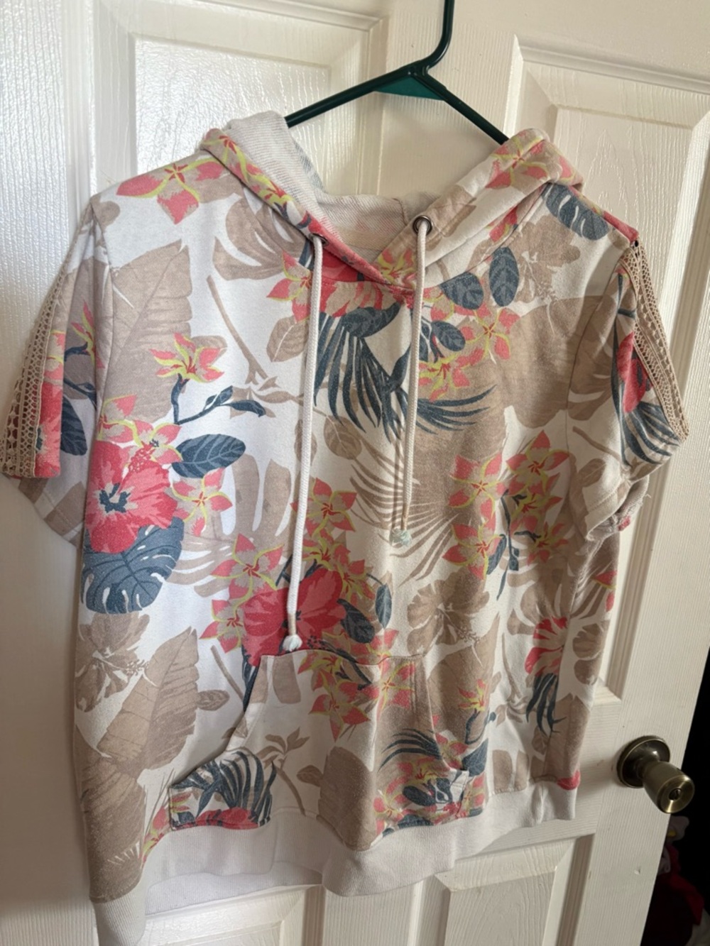 Floral Print Short Sleeve Hoodie Tee - Pink & Tan